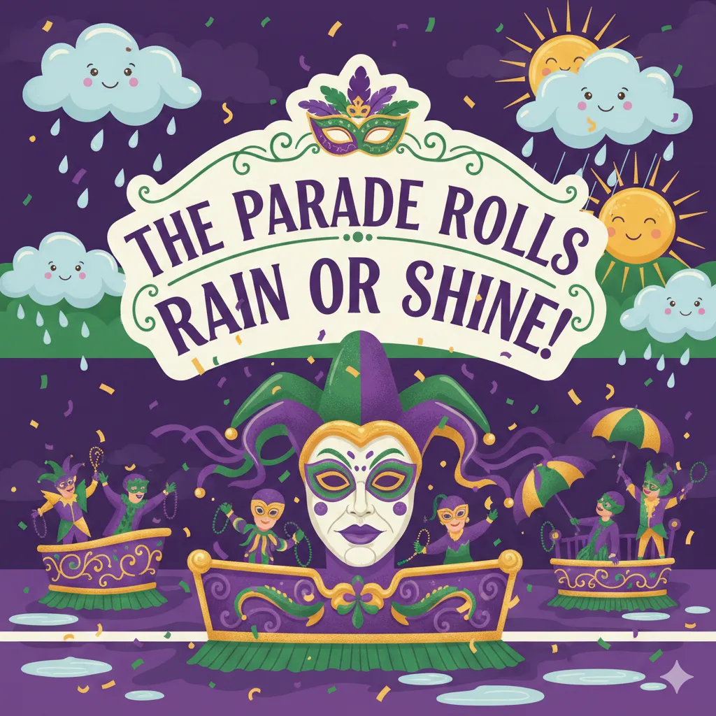 The parade rolls rain or shine!